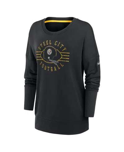 Nike Women's Black Pittsburgh Steelers Rewind Playback Icon Performance Pullover Sweatshirt In Black
