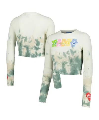 Mad Engine Men's And Women's Natural Care Bears Line-up Tie-dye Cropped Long Sleeve T-shirt In Natural
