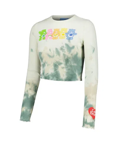 Mad Engine Men's And Women's Natural Care Bears Line-up Tie-dye Cropped Long Sleeve T-shirt In Natural