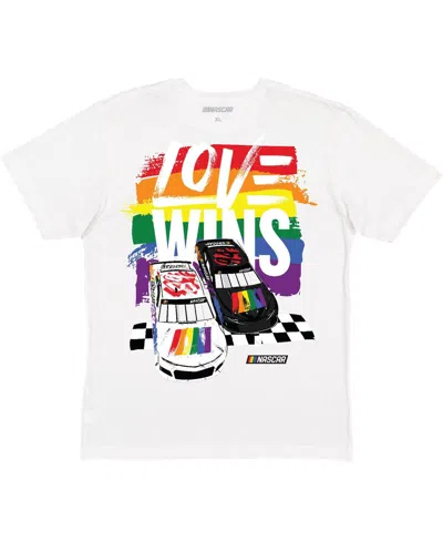 Checkered Flag Sports Men's White Nascar Love Wins Pride T-shirt In White