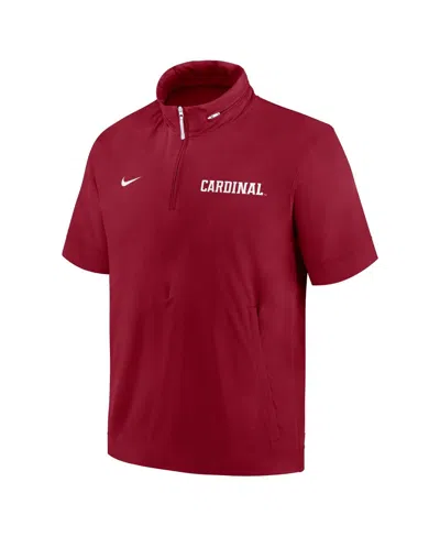 Nike Men's Cardinal Stanford Cardinal 2024 Sideline Coach Short Sleeve Half-zip Hoodie Jacket In Cardinal,white