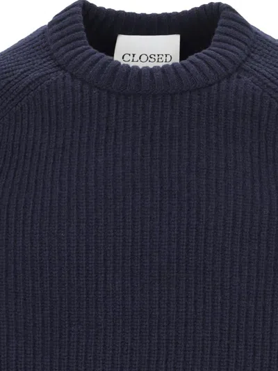 Closed Navy Ribbed Knit Sweater With Crew Neckline In Blue