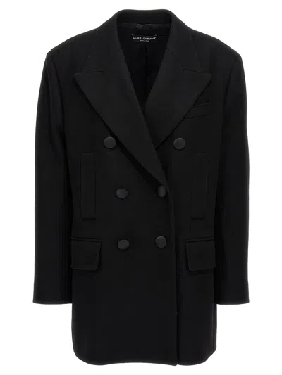Dolce & Gabbana Oversize Double-breasted Wool Baize Jacket In Black
