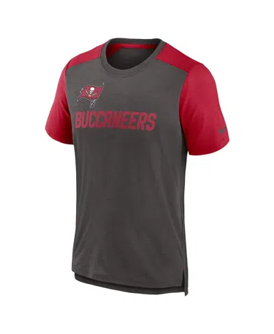 Nike Men's Heathered Pewter/heathered Red Tampa Bay Buccaneers Color Block Team Name T-shirt In Pewter,heather Red