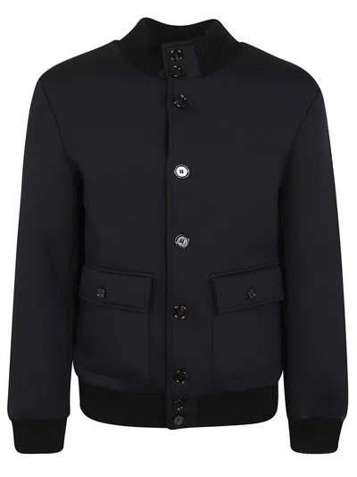 Dondup Ribbed Elastic Neoprene Bomber Jacket With D Logo Detail In Black