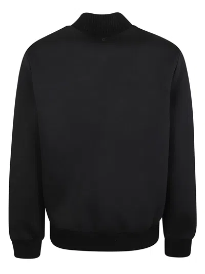 Dondup Ribbed Elastic Neoprene Bomber Jacket With D Logo Detail In Black