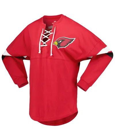 Fanatics Women's Cardinal Arizona Cardinals Spirit Jersey Lace-up V-neck Long Sleeve T-shirt In Cardinal