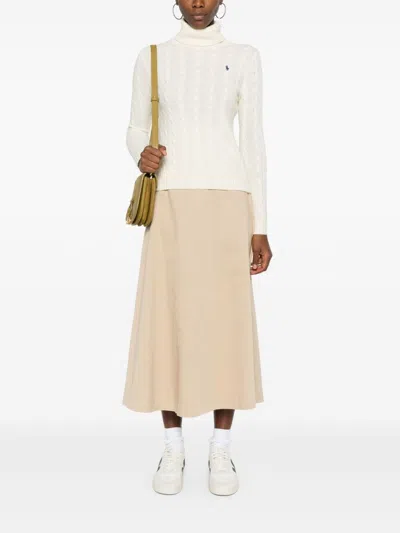 Polo Ralph Lauren Cable-knit Wool-cashmere Blend Turtleneck Sweater In White