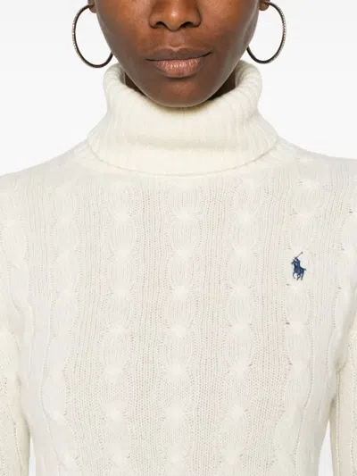 Polo Ralph Lauren Cable-knit Wool-cashmere Blend Turtleneck Sweater In White