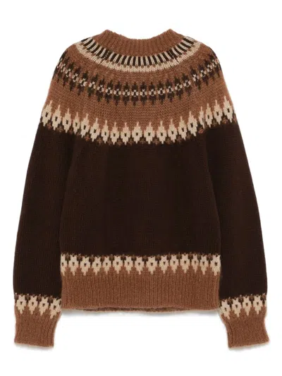 Dsquared2 Brown Crewneck Sweater With Intarsio Motif In Wool Blend Man In 褐色