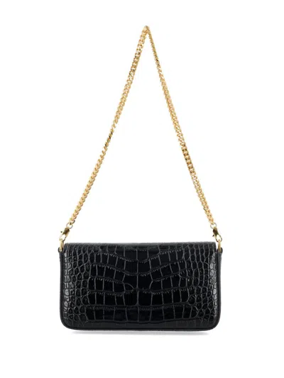 Tom Ford Mini Shoulder Bag In Stamped Crocodile Calf Leather In 黑色