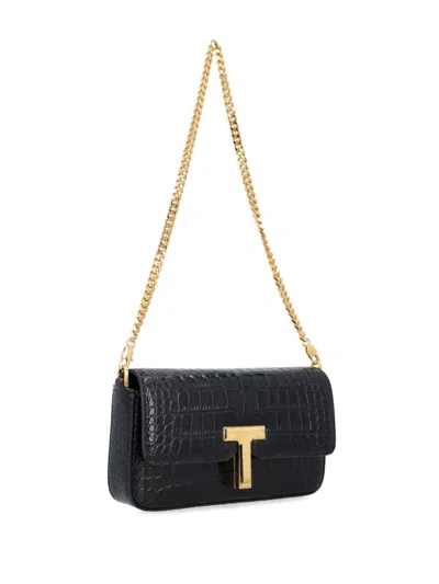 Tom Ford Mini Shoulder Bag In Stamped Crocodile Calf Leather In 黑色