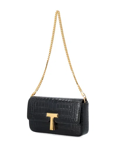 Tom Ford Mini Shoulder Bag In Stamped Crocodile Calf Leather In 黑色