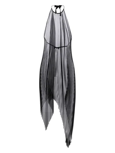Shanshan Ruan Asymmetric Pleated Midi Dress In 黑色