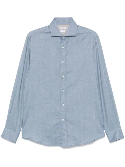 Brunello Cucinelli Herringbone Shirt In 蓝色