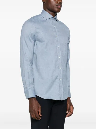 Brunello Cucinelli Herringbone Shirt In 蓝色