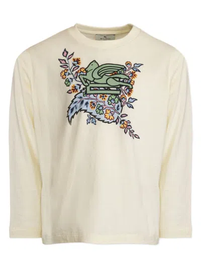 Etro Ivory T-shirt With Logo And Floral Paisley Print In 中性色
