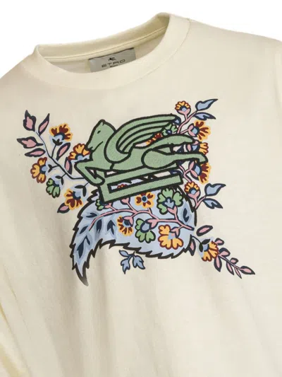 Etro Ivory T-shirt With Logo And Floral Paisley Print In 中性色