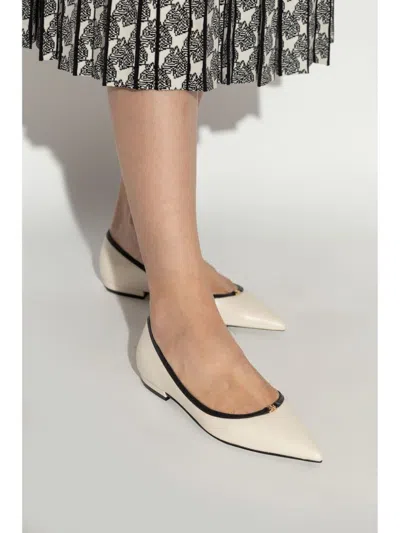 Tory Burch Double T Pointed-toe Flats In 白色