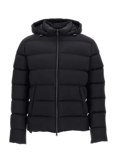 Herno Quilted Hooded Down Jacket With Side Pockets In Black