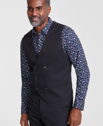 Tayion Collection Men's Classic-fit Solid Double-breasted Suit Separate Vest In Black