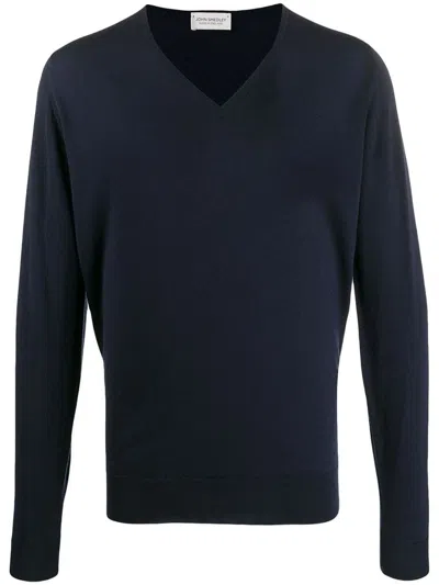 John Smedley Blenheim V-neck Wool Jumper In Blue
