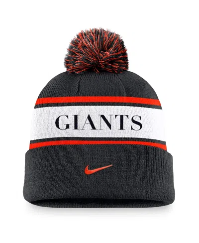 Nike San Francisco Giants Team Stripe Peak  Men's Mlb Cuffed Pom Beanie In Black