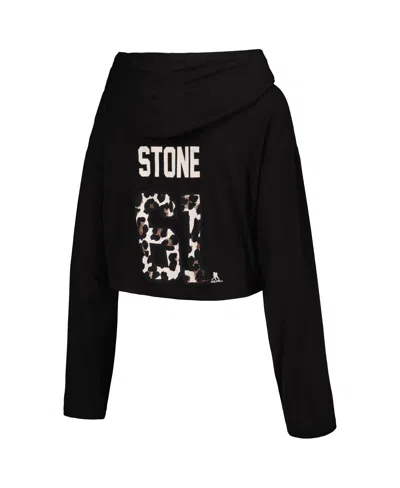 Majestic Women's Mark Stone Black Vegas Golden Knights Leopard Print Name Number Cropped Pullover Hoodie In Black