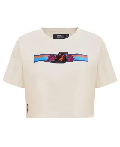 Pro Standard Women's Cream Los Angeles Lakers Retro Striper Sj Cropped Boxy T-shirt In Cream