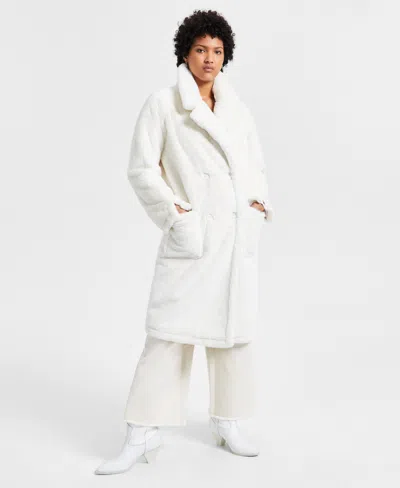 Jou Jou Juniors' Faux-fur Double-breasted Coat, Created For Macy's In Offwhite