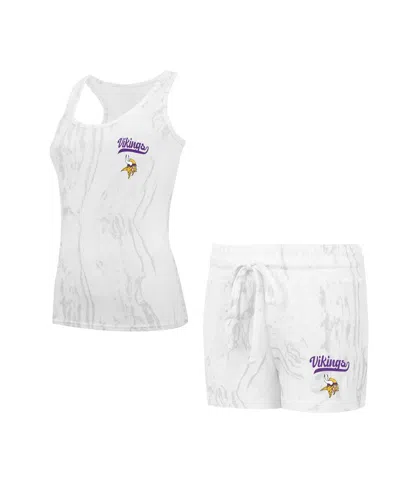 Concepts Sport Women's Minnesota Vikings Quartz Hacci Knit Tank Top Shorts Sleep Set In White,gray