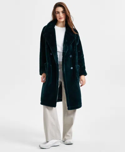 Jou Jou Juniors' Faux-fur Double-breasted Coat, Created For Macy's In Hunter Green