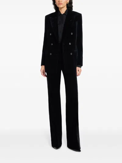Tom Ford High-waist Wide-leg Velvet Trousers In Black