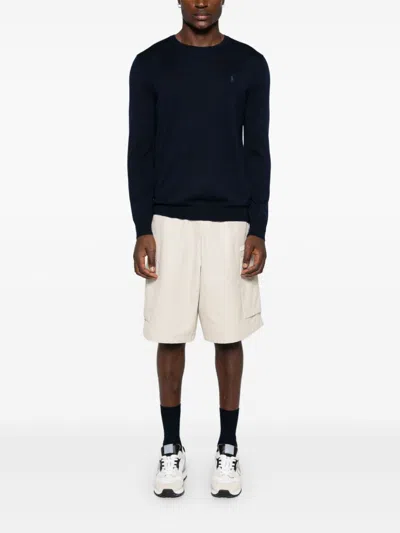 Polo Ralph Lauren Wool Slim Fit Sweater With Logo Embroidery In Blue