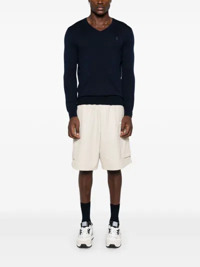 Polo Ralph Lauren Wool Slim Fit Sweater With Logo Embroidery In Blue