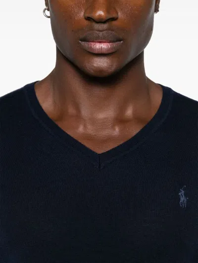 Polo Ralph Lauren Wool Slim Fit Sweater With Logo Embroidery In Blue
