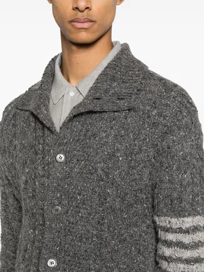 Shop Thom Browne 4-bar Stripe Cable-knit Cardigan In Grey