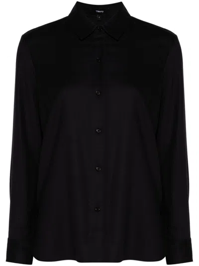 Theory Long-sleeved Wool Shirt In Blue