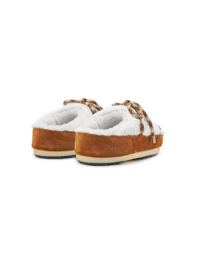 Moon Boot Faux-fur Flat Slippers In Brown