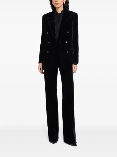 Tom Ford Velvet Double-breasted Blazer In Blue
