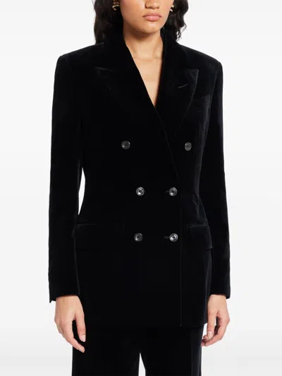 Tom Ford Velvet Double-breasted Blazer In Blue