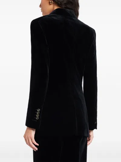 Tom Ford Velvet Double-breasted Blazer In Blue