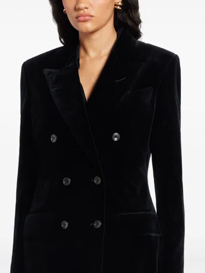 Tom Ford Velvet Double-breasted Blazer In Blue