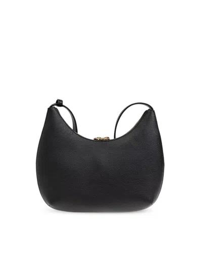 Furla Curved Black Calf Leather Shoulder Bag In Black