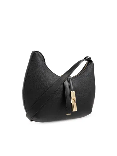 Furla Curved Black Calf Leather Shoulder Bag In Black