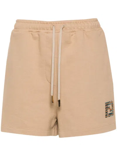 Fendi Sequin Embellished High-waisted Cotton Shorts In Brown
