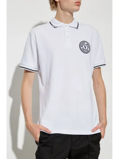 Shop Versace Jeans Couture V-emblem Polo Shirt In White