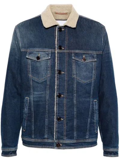 Jacob Cohen Fleece-collar Button-down Denim Jacket In Blue
