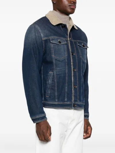 Jacob Cohen Fleece-collar Button-down Denim Jacket In Blue