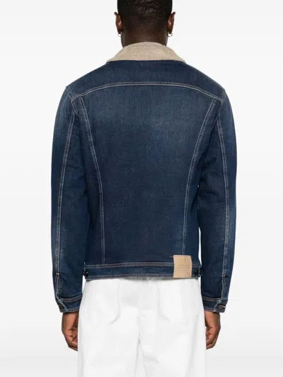 Jacob Cohen Fleece-collar Button-down Denim Jacket In Blue